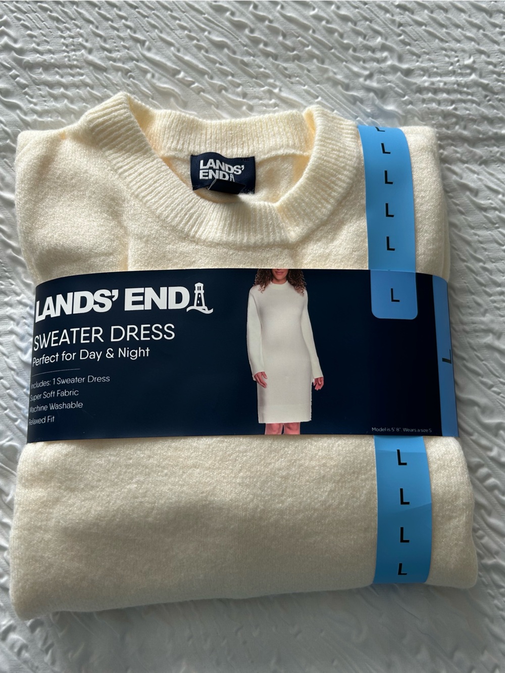 Lands' End Cream Long-Sleeve Knit Sweater Dress